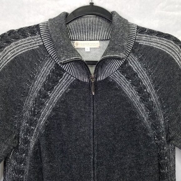 Indigenous Fair Trade Sweater Women's S Gray Zip Up Cardigan Organic Cotton Peru - Picture 2 of 11